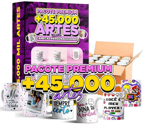 45 MIL ARTES PRONTAS PARA SUBLIMAÇÃO DE CANECAS