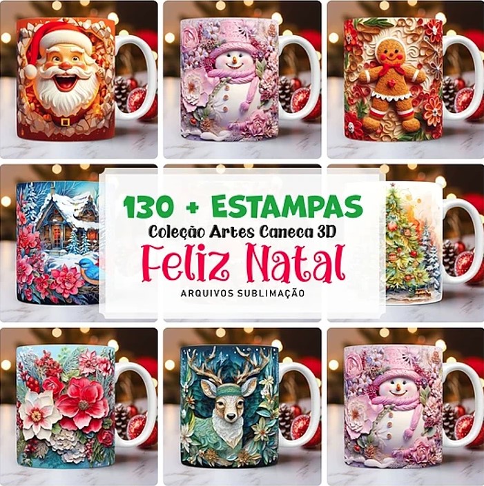 Arquivo Canecas Natal Combo 130 Artes
